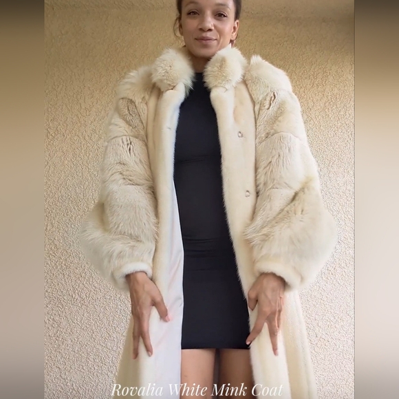 Vintage Rovalia Ivory Mink & Fox Fur Stroller Coat | Size M 6–8 Heirloom Luxury - Picture 4 of 11